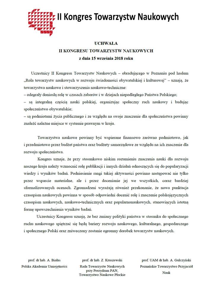 Uchwała II Kongresu Towarzystw Naukowych
