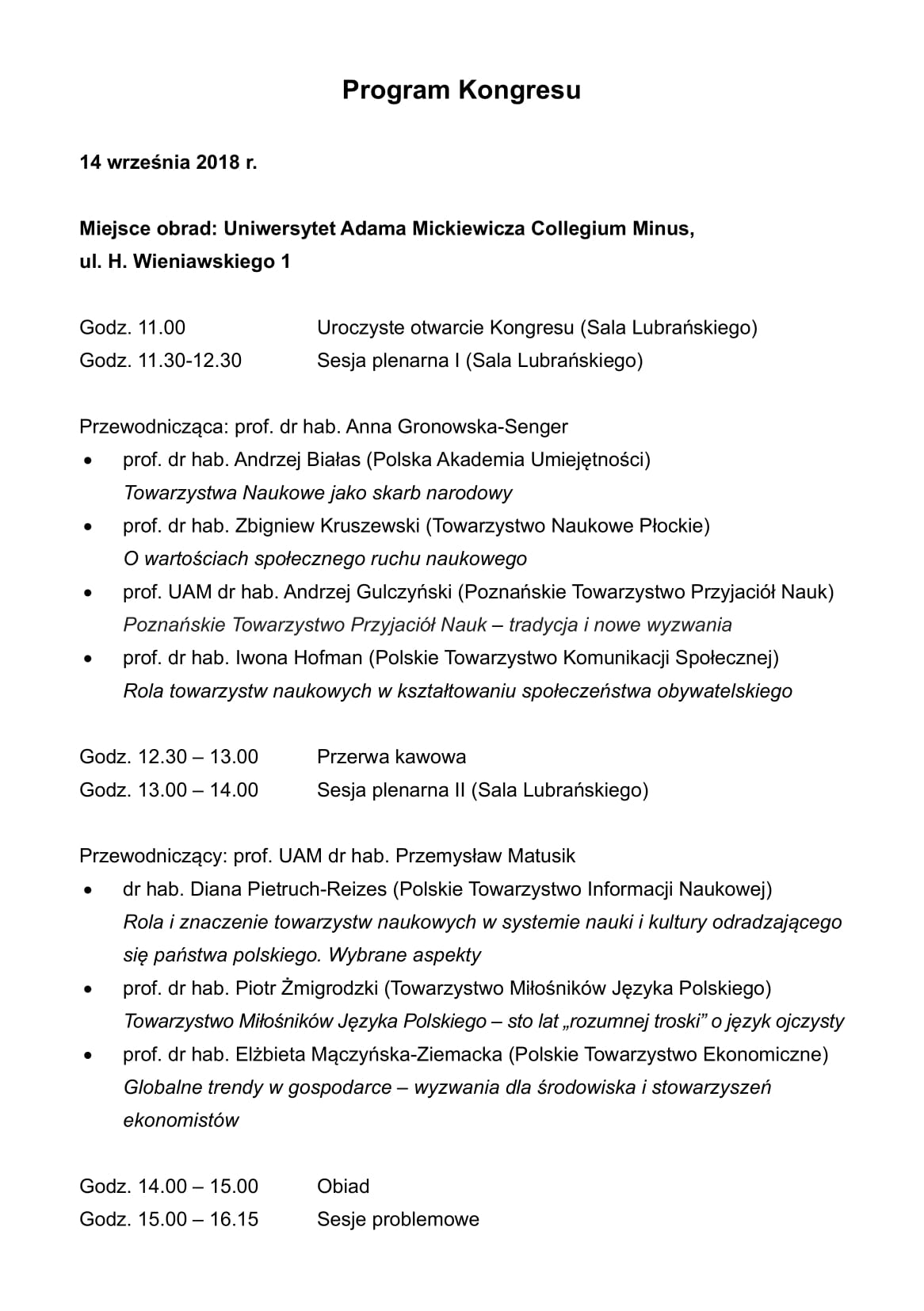 Program Kongresu, strona 2